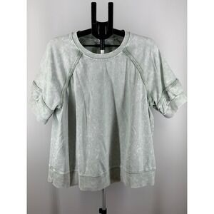 Jane + Delancey Sage Green Mineral Wash Short Sleeve Waffle Sweatshirt 1X